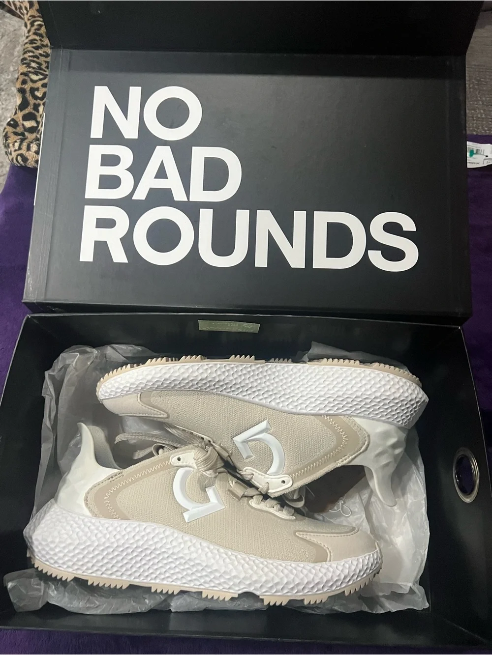 G/FORE Beige and White Mesh Golf Sneakers